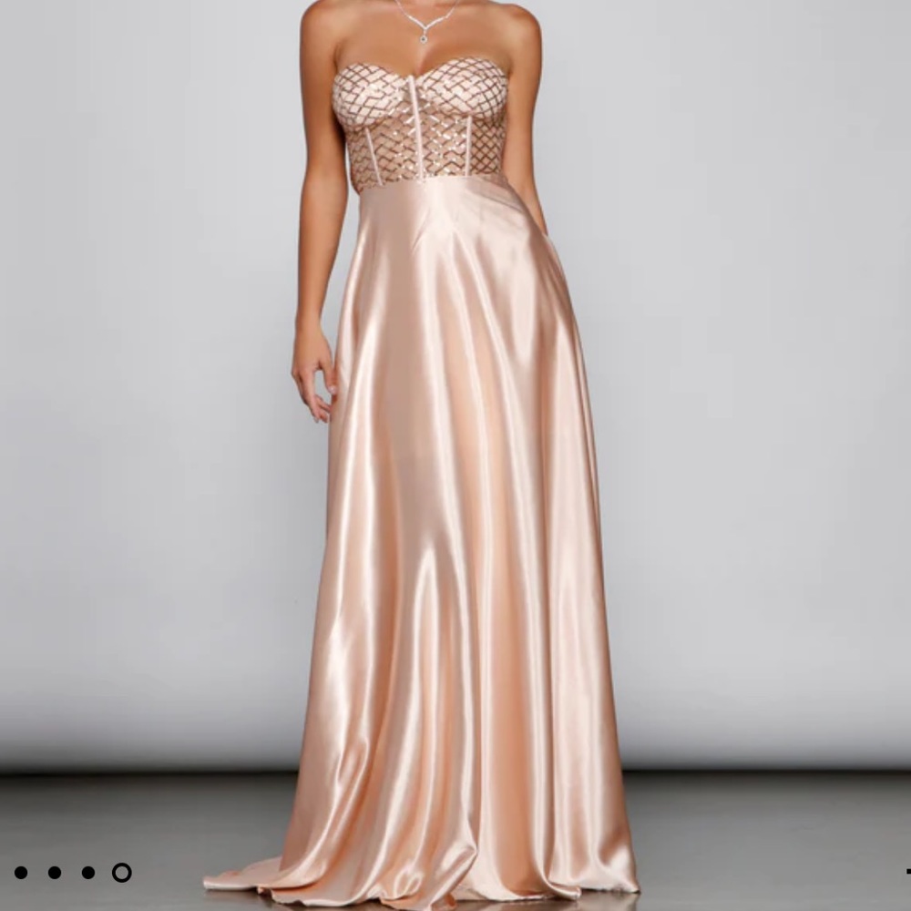Windsor Rose Gold Betsy Sweetheart Sequin Corset A-Line Formal Dress